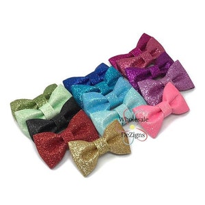 Glitter Bows - 3" Shimmery Bows Pink Lime White Hot Pink Silver Black Royal Blue Mint Lavender & More - DIY Headband Hair Clip - You Choose