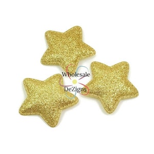 Gold Glitter Stars Padded Star Appliques Puffy Star Embellishments Fabric Back Single Sided Star DIY Headband Hair Craft Supplies 1.75&quot;