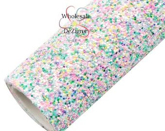 Pastel Multi Colored Chunky Glitter Canvas Sheet Sheets | Spring Mix 7.75" x 13" Fabric DIY Bows Craft