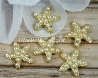 Gold Starfish Pearl Flat Backs 18mm Star - Metal Base - 18 mm Gold Star Fish Shaped Flatback Embellishments