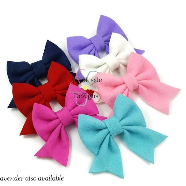 Super Soft Felt Bows with Tails 3" inch Feltie Bow Light Pink Aqua Hot Pink Red Navy Lavender White DIY Bows Hair Clip Headbands Your Choice