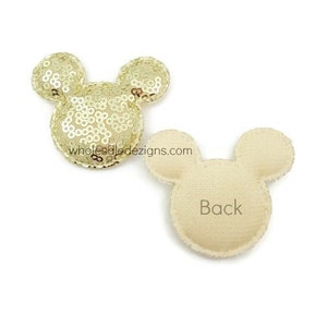 Light Gold Minnie / Mickey Mouse Head - Inspired Appliques - Flat Back Sequin Pads Puffs Puffy Embellishment 2.25&quot; x 2&quot; - 3 Pieces