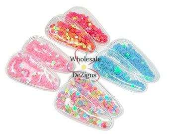 Set of 2 Snap Clip Covers (Precut) SHAKERS Filled Heart Shaped Confetti Pink Rainbow Red Aqua Sprinkles Plastic 2.25" with or without Clips