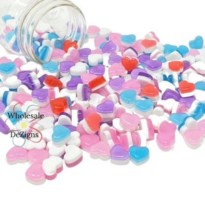 CANDY HEARTS - Herz Cabochons Polymer Clay Resins Hellrosa Blau Rot Lila Slime Filler Love Valentines -DIY Resins 3/4"