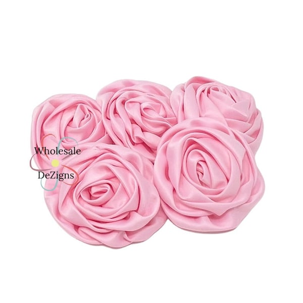 Light Pink Silk Chiffon Rosettes Roses - Rolled Flowers - DIY Headband Hair Clip Maternity Sash Satin Rose Flower - 3"