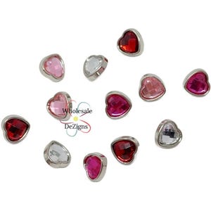 Heart Rhinestone Buttons, 11mm Buttons, Acrylic Buttons, Pink Heart Buttons, Hot Pink Button, Red buttons, Clear Buttons, Valentines Buttons