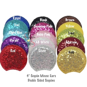 Sequin Mouse EARS, Double Sided Ears, Ear Appliques, Padded Mouse Ears, Mouse Ears, Sequin Ears, Big Mouse Ears, Large Mouse Ears, 4"