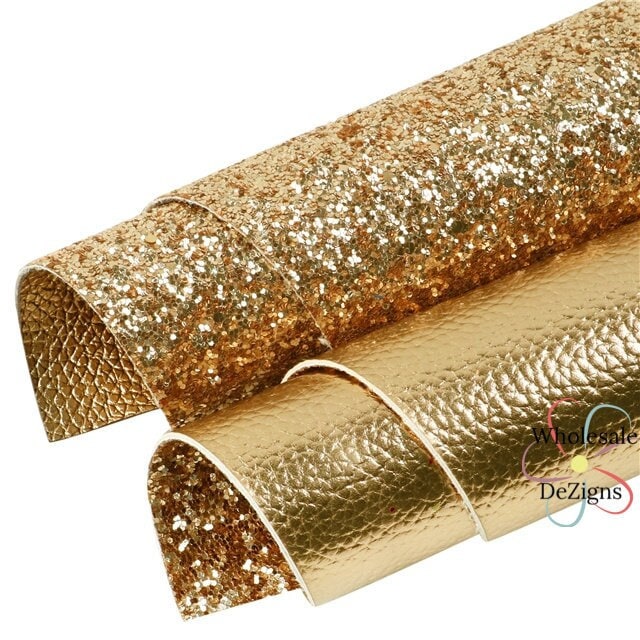 Gold DOUBLE SIDED Chunky Glitter & Faux Leather Sheets 7.75 X 13 Gold  Glittery Fabric Sheet Craft Leather DIY Craft Material 