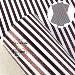 Black Striped Faux Litchi Leather Sheet White Black Stripe Printed Nautical Synthetic Vinyl Sheets 7.75&quot; x 12.75&quot; Fabric DIY Craft Material