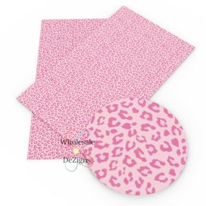 Pink Leopard Print Faux Leather Sheet - Cheetah Light Pink Animal Print Synthetic Vinyl Sheets 8&quot; x 13.5&quot; - Fabric DIY Bows Craft Material