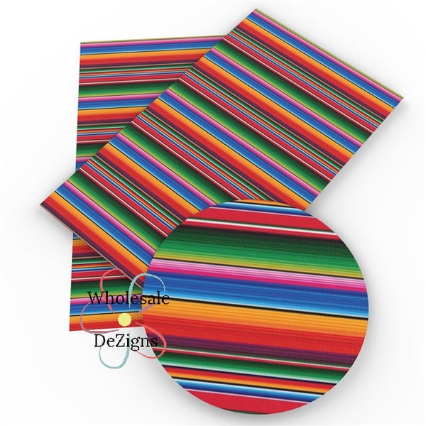 Serape Striped Faux Leather Sheet Fiesta Rainbow Stripes Printed Mexican Synthetic Vegan Sheets 7.75" x 13" Fabric DIY Bows Craft Material