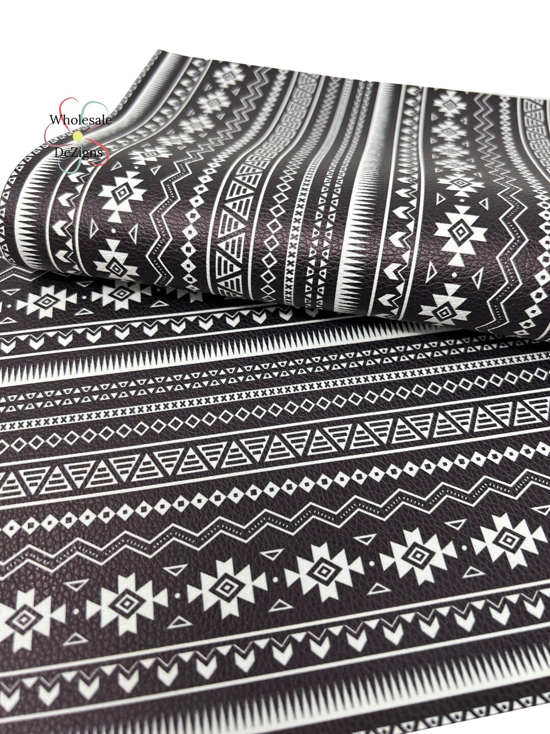 Aztec Print Faux Leather Sheet, Black and White Printed Litchi Leather ...
