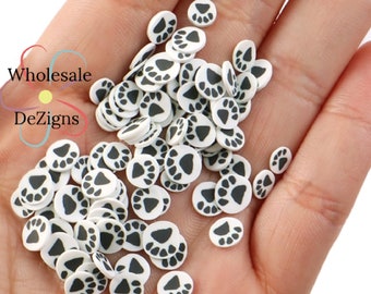 PAWPRINT Sprinkles Polymer Clay Slices | Black and White Animal Paws Paw Print Confetti Shaker Resin Nail Deco Fimo Mini Slime Filler