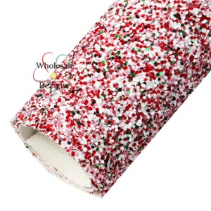 Christmas Glitter Canvas Faux Leather Sheets Chunky Glittery Red Green white Sheet 8" x 13" Fabric DIY Bows Craft Material