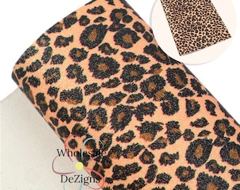 Glitter Leopard Print Leather Sheet, Cheetah Black Brown Animal Print Material, Glittery Canvas Sheets, DIY Craft Material for Bows Earrings