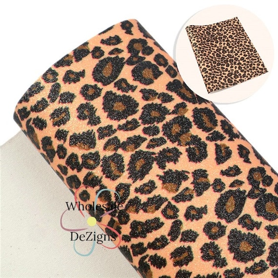 Glitter Leopard Print Leather Sheet, Cheetah Black Brown Animal Print Material, Glittery Canvas Sheets, DIY Craft Material for Bows Earrings