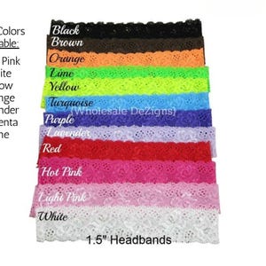 Lace Elastic Headbands 1.5&quot; For Baby Kid Stretchy Headbands Stretch Sash Garter Wholesale Supply 1.5 inch Add a Bow