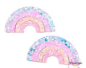 Pastel RAINBOW Glitter Felt Appliques | Glittery Rainbows Embellishment Appliques 2.25" Feltie Craft Party & Cake Decoration DIY
