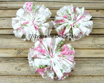 White Rose Lace Flower - 3" Twirl Ballerina Flower Supply - Twirling DIY Headband Flower - White, Pink, Green - Floral - 3 inches