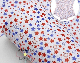 Star Leather,  Red White and Blue Leather, Faux Litchi Leather, 4th of July Leather,  Fourth of July Leather, Craft Leather