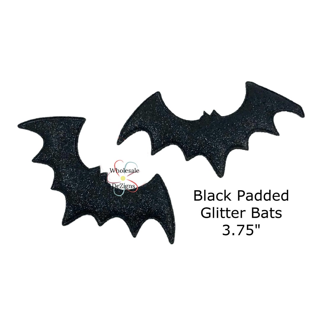 Black Glitter Bats, Halloween Hair Clip, Padded Bat Appliques, Fabric ...