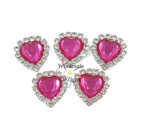 Hot Pink Heart Shaped Rhinestones 20mm Fuchsia DIY Headband Hair Clip  Clothing Embellishment Flat Back Metal Valentines Day Hearts 