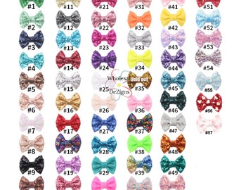 Sequin Bows 3 inches DIY (**No Clip**) 3" Shimmery Pink Gold Silver Red Black White Teal Brook Green Royal Navy Green Aqua Purple & More