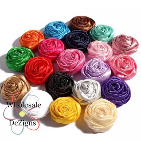 Satin Rolled Rosette Flowers 1.5" - 2" Silk Rose - Roses - Rosettes DIY Headband and Hair Clips Flower