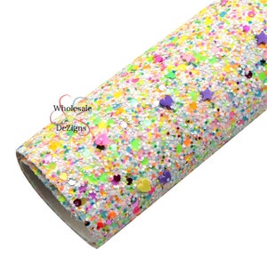 Glitter Leather Sheet, Hearts & Stars Leather, Confetti Chunky Glitter Canvas Sheet, Valentines Glitter Leather, Polymer Clay Leather