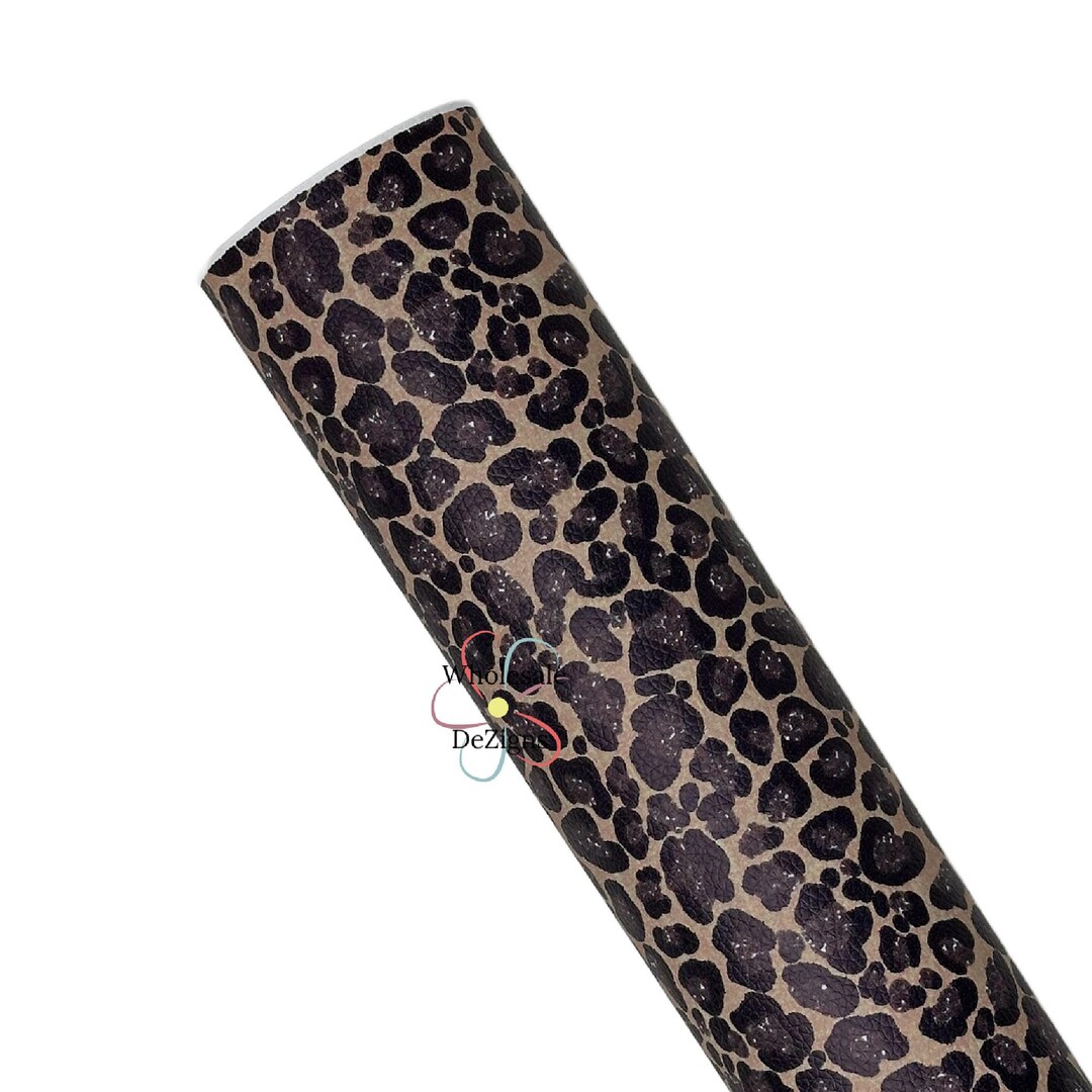 Leopard Print Faux Leather Sheet Faux Litchi Animal Print Fabric Black ...