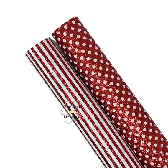 Red Stripe Glitter Canvas Sheet, Red Polka Dot Chunky Glitter, Red and White Canvas Sheets, Mouse Leather, DIY Make Your Own Earrings & Bows