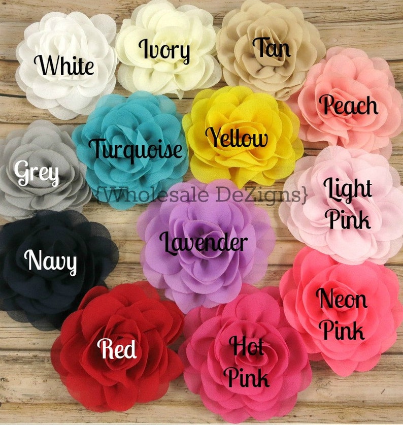 Silk Chiffon Rose Wholesale Rosette Flowers Rose Flower 3 Red, White, Ivory, Peach, Tan, Lavender, Turquoise, Navy & More image 1