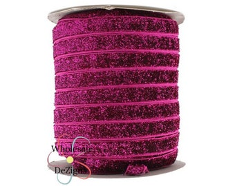 Fuchsia Elastic, Hot Pink Elastic, Glitter Elastic, 3/8" Elastic, Pink Elastic for Headbands, Elastic for Sewing, Elastic Trim, No Flake