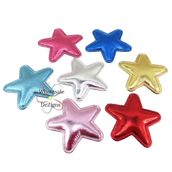 Metallic Stars | Small Padded Appliques | Fabric Back Embellishment 1" Puffy Shiny Embellishments | Red Blue Gold Silver Hot Pink | 5 Pieces