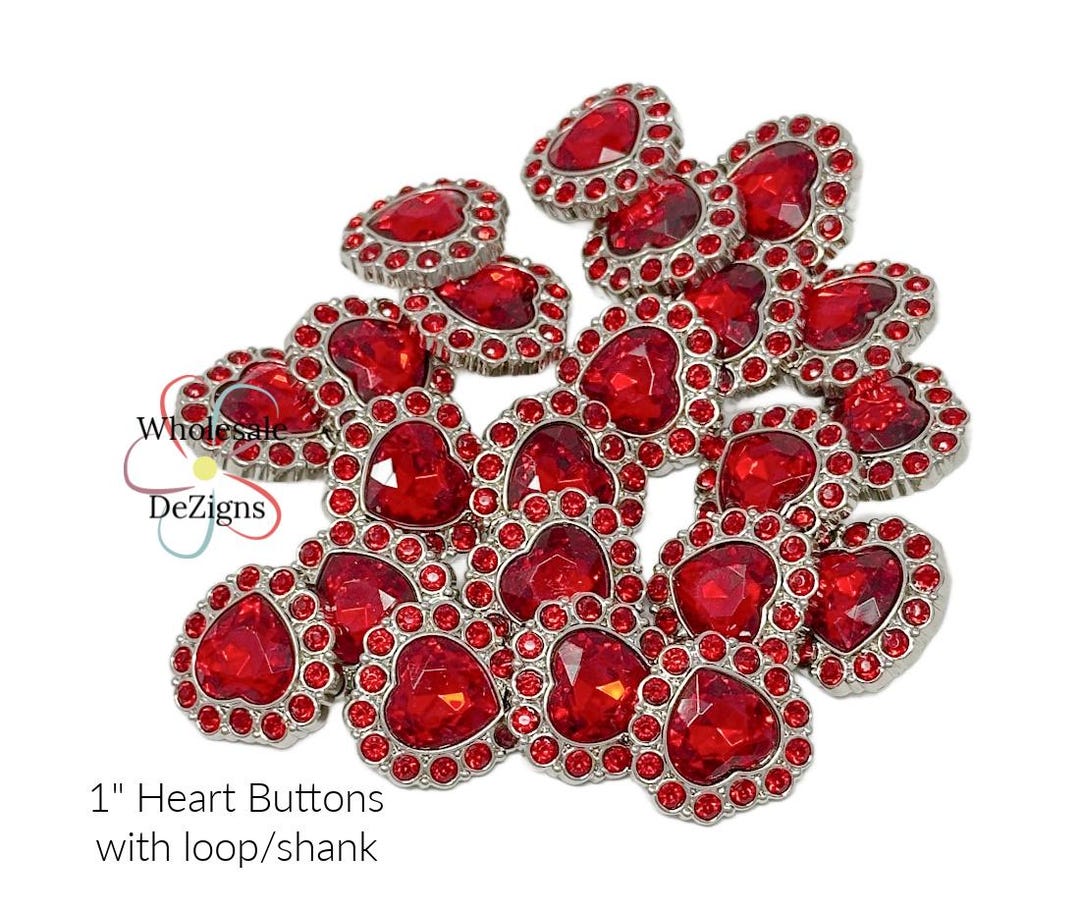 Red Heart Buttons, Acrylic Rhinestone Buttons With Shank, 25mm 1 ...
