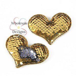Heart Appliques, Sequin Heart Appliques, Craft Hearts, Reversible  Hearts, Gold Hearts, Padded Hearts, Heart Embellishments, 2 pc 1.5"