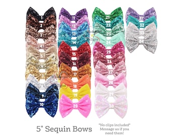 Sequin Bows 5 inches (**No Clip**) Large DIY Sequined Pink Gold Silver Red Black White Teal Aqua Royal Purple Green Blue & More 5" FREE Ship