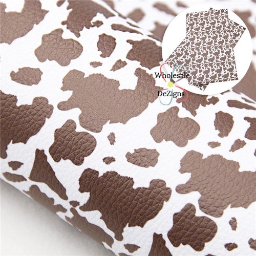 Brown Cow Print Faux Leather Sheet, White And Brown Faux Leather Fabric