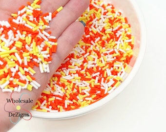 Chispas de colores naranja, amarillo y blanco, arcilla con forma de caramelo de maíz, chispas de Halloween, arcilla para agitadores, piezas de colores otoñales, mini arcilla polimérica.
