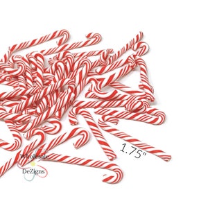 5 Candy Cane Peppermint Sticks 1.75 inches Red & White Clay Peppermints Resins Winter Cabochons Christmas Acrylic Embellishment 1.75&quot;