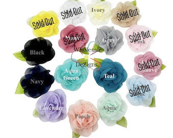 Small Roses, Rose Flowers, Roses with Leaves, Chiffon Roses, Flowers with a Leaf,  DIY Small Flower, Rosettes, Flowers for Headband,  2.75"