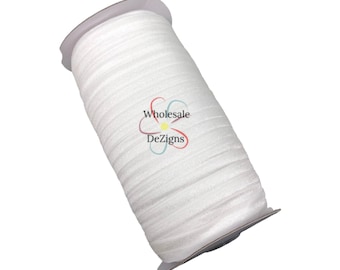 White Elastic 5/8&quot; - Fold Over Elastic - Pure Solid White - Foe DIY Headbands - Hair Ties - Shiny Satin Elastic 5 10 20 50 Yard Quantities