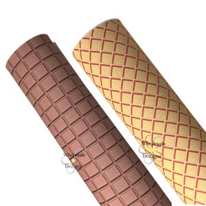 Waffle Cone Leather Sheets | Ice Cream Cones Chocolate Vanilla Desert Food Sheet  8&quot; x 13&quot; Fabric DIY Craft Faux Leather Material