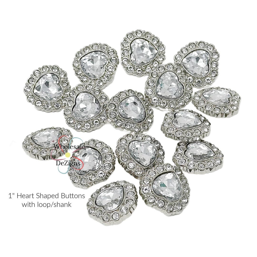 Heart Shaped Clear Rhinestone Buttons, 25mm Valentines Craft Buttons, 1 ...