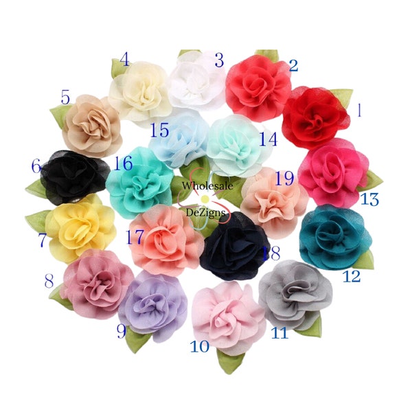 Chiffon Flowers with Stems | 2.75" Inches DIY Small Flower Rosette Rose | Light Pink Aqua Mauve Tan Ivory White Lavender Blue & More