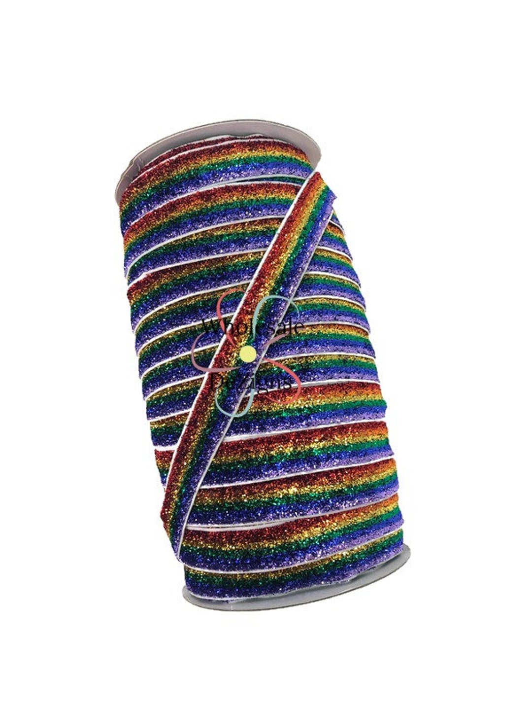 Rainbow Sparkly Elastic FOE 5/8 Primary Colors Stripes Fold Over