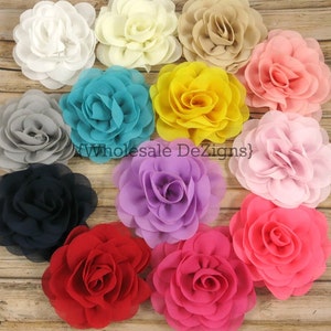 Silk Chiffon Rose Wholesale Rosette Flowers Rose Flower 3 Red, White, Ivory, Peach, Tan, Lavender, Turquoise, Navy & More image 2