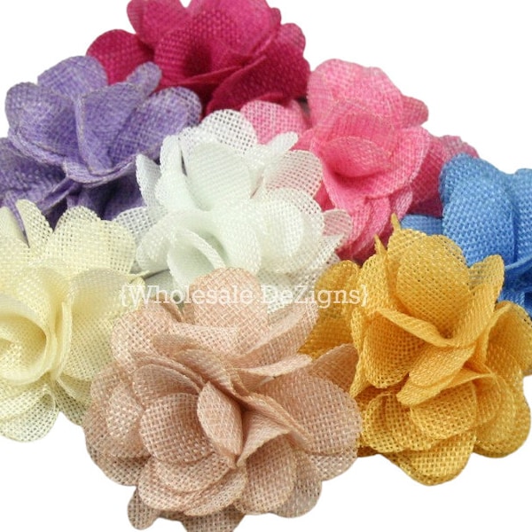 Burlap Flowers - 3" Fabric Rosette Wholesale Flower - 3 inch Hot Pink White, Ivory, Tan, Blue, Yellow, & Lavender DIY Headband Hair Clip