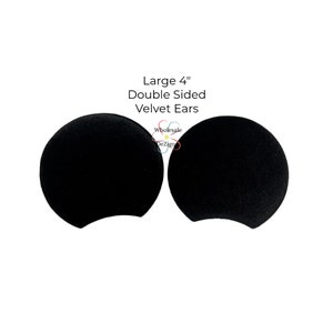 Large 4" BLACK Velvet Mouse EARS Double Sided Padded Appliques Puffy Velour Fabric Headband Hair Clip DIY Mouse Headbands