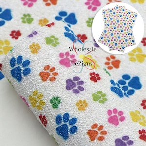Glitter Paw Print Faux Leather Sheets, Chunky Glitter Animal Leather, Dogs Cats Paws Synthetic Sheet, Leather for Bows Earrings Supply